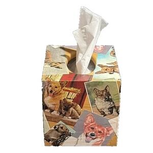 Blankety Blank Designs Dog‎ Tissue Box Holder Corgi Puppy Collage Wooden